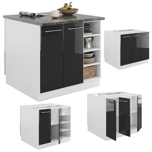 Îlot De Cuisine Fame-line 38723 Anthracite Brillant/blanc 90cm Sans Pt