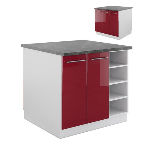 Îlot De Cuisine Fame-line 38724 Bordeaux Haute Brillance/blanc 90cm Sans Pt