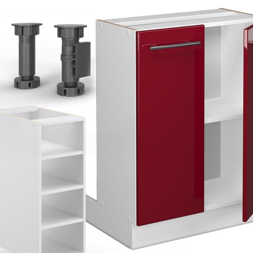 Îlot De Cuisine Fame-line 38724 Bordeaux Haute Brillance/blanc 90cm Sans Pt