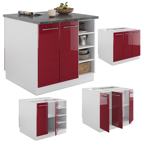 Îlot De Cuisine Fame-line 38724 Bordeaux Haute Brillance/blanc 90cm Sans Pt
