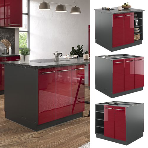 Îlot De Cuisine Fame-line 38731 Bordeaux Haute Brillance/anthracite 90cm Sans Pt