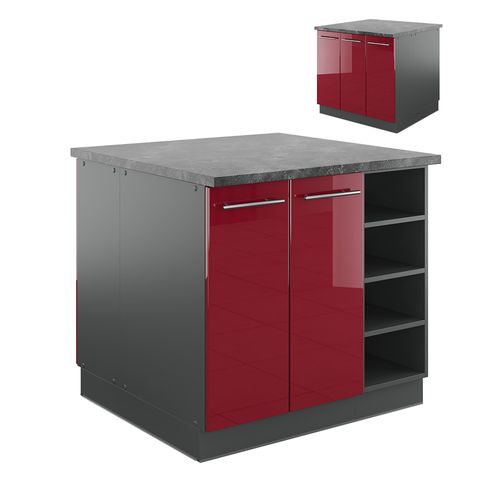 Îlot De Cuisine Fame-line 38731 Bordeaux Haute Brillance/anthracite 90cm Sans Pt