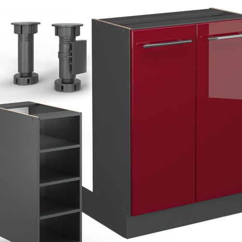 Îlot De Cuisine Fame-line 38731 Bordeaux Haute Brillance/anthracite 90cm Sans Pt