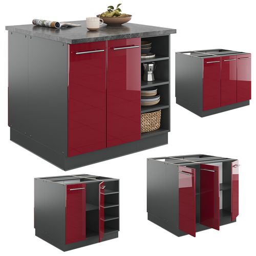Îlot De Cuisine Fame-line 38731 Bordeaux Haute Brillance/anthracite 90cm Sans Pt
