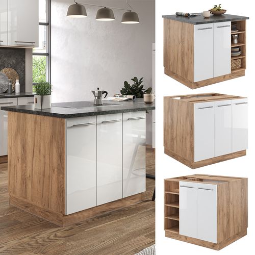 Îlot De Cuisine Fame-line 38735 Blanc Brillant/chêne Doré 90cm Sans Pt