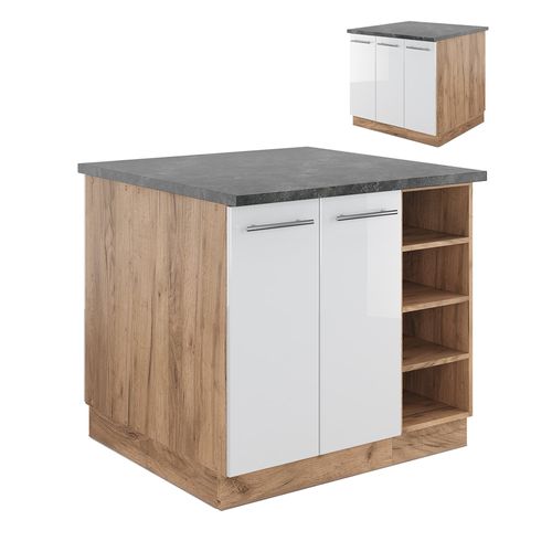 Îlot De Cuisine Fame-line 38735 Blanc Brillant/chêne Doré 90cm Sans Pt