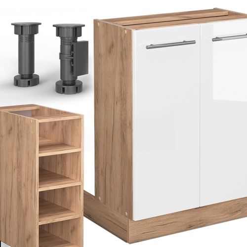 Îlot De Cuisine Fame-line 38735 Blanc Brillant/chêne Doré 90cm Sans Pt