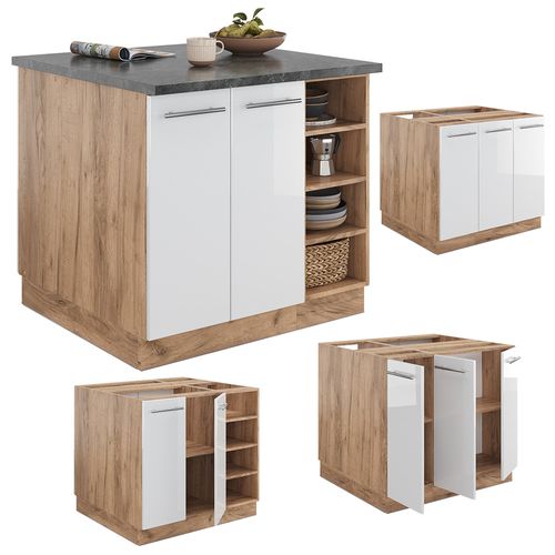Îlot De Cuisine Fame-line 38735 Blanc Brillant/chêne Doré 90cm Sans Pt