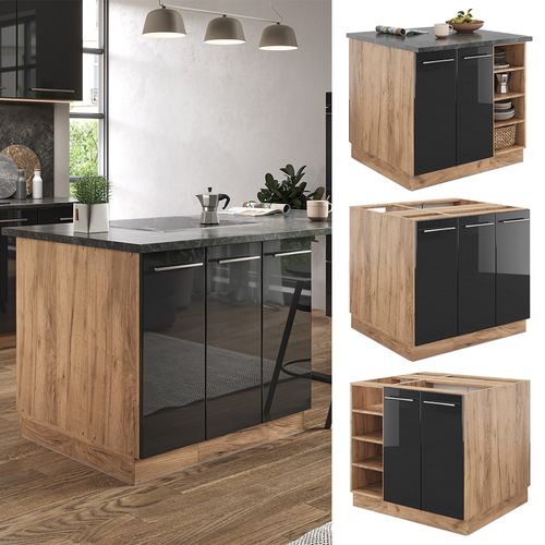 Îlot De Cuisine Fame-line 38736 Anthracite Brillant/chêne Doré 90cm Sans Pt
