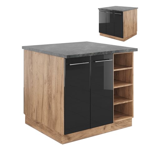 Îlot De Cuisine Fame-line 38736 Anthracite Brillant/chêne Doré 90cm Sans Pt