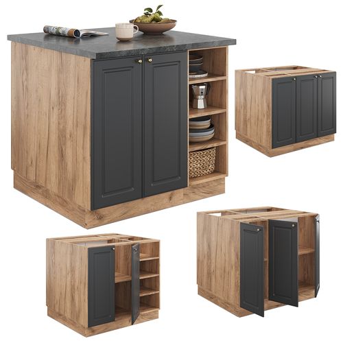 Îlot De Cuisine Fame-line 38738 Chêne Anthracite-or/force De Lor 90cm Sans Pt