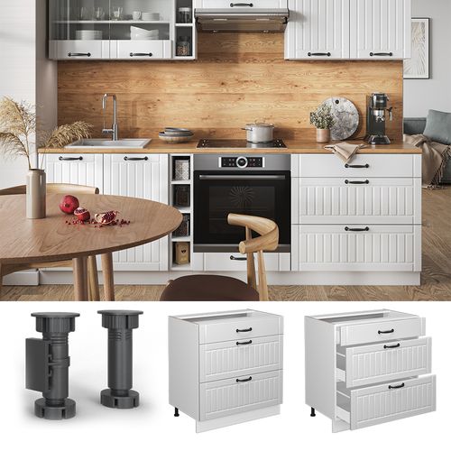 Meuble Cuisine Fame-line 38561 Blanc Campagne 80cm Avec 3 Tiroirs, Sans Pt