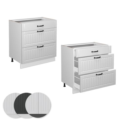 Meuble Cuisine Fame-line 38561 Blanc Campagne 80cm Avec 3 Tiroirs, Sans Pt