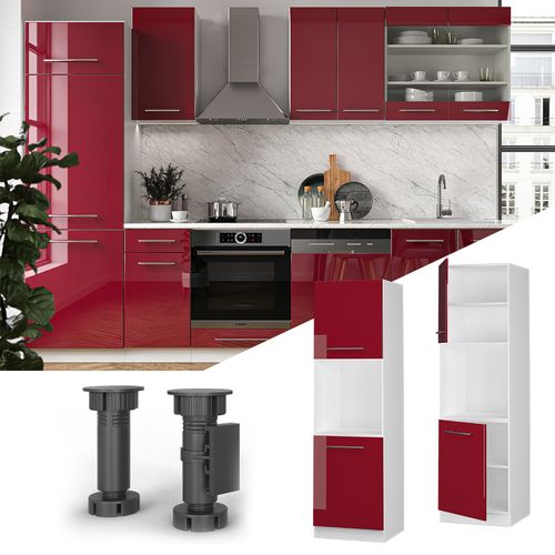 Meuble Pour Four Fame-line 38512 Rouge Bordeaux Haute Brillance 60cm Avec Étagères Ouvertes