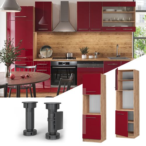 Meuble Pour Four Fame-line 38610 Rouge Bordeaux Haute Brillance 60cm Ouvert