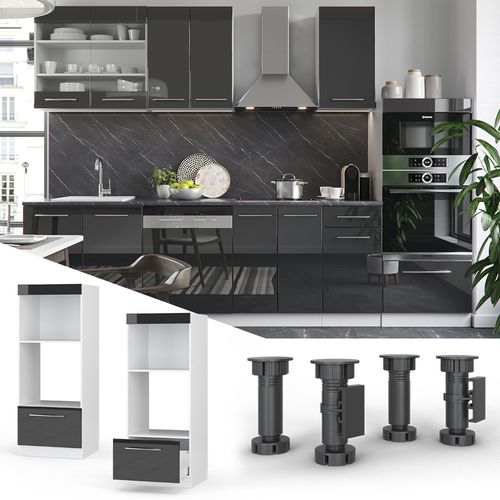 Armoire Micro-ondes Fame-line 38526 Anthracite Haute Brillance 60cm Ouvert