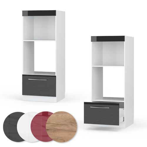 Armoire Micro-ondes Fame-line 38526 Anthracite Haute Brillance 60cm Ouvert