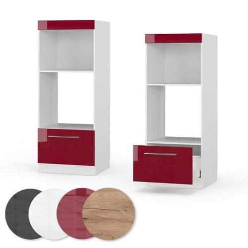 Armoire Micro-ondes Fame-line 38528 Rouge Bordeaux Haute Brillance 60cm Ouvert
