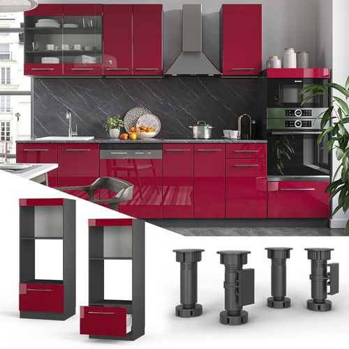 Armoire Micro-ondes Fame-line 38575 Rouge Bordeaux Haute Brillance 60cm Ouvert