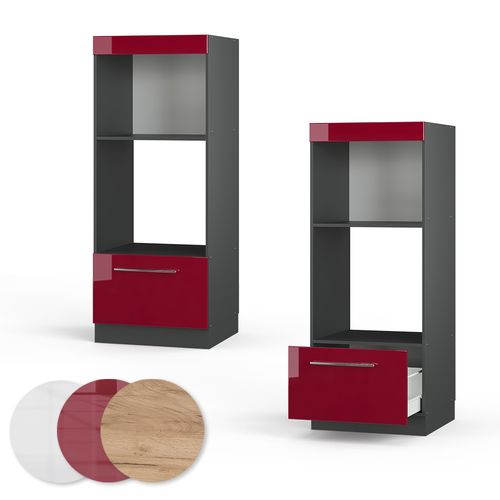 Armoire Micro-ondes Fame-line 38575 Rouge Bordeaux Haute Brillance 60cm Ouvert