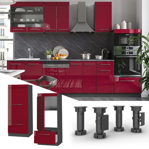 Armoire Micro-ondes Fame-line 38576 Rouge Bordeaux Haute Brillance 60cm