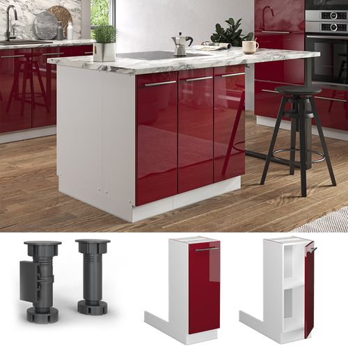 Îlot De Cuisine Fame-line 38541 Rouge Bordeaux Haute Brillance 30cm Sans Pt