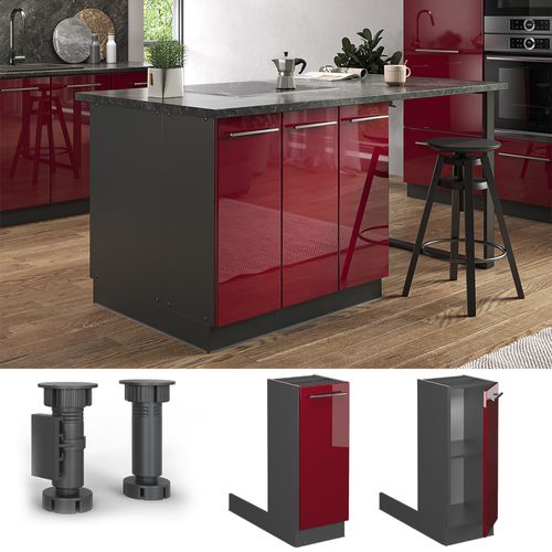 Îlot De Cuisine Fame-line 38586 Rouge Bordeaux Haute Brillance 30cm Sans Pt