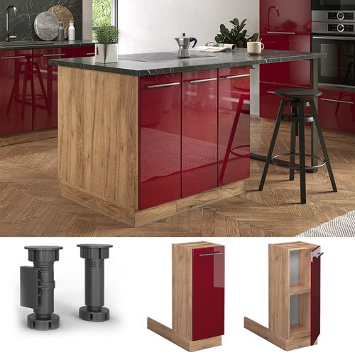 Îlot De Cuisine Fame-line 38622 Rouge Bordeaux Haute Brillance 30cm Sans Pt