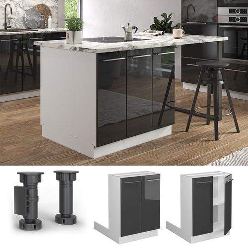 Îlot De Cuisine Fame-line 38548 Anthracite Haute Brillance 60cm Sans Pt