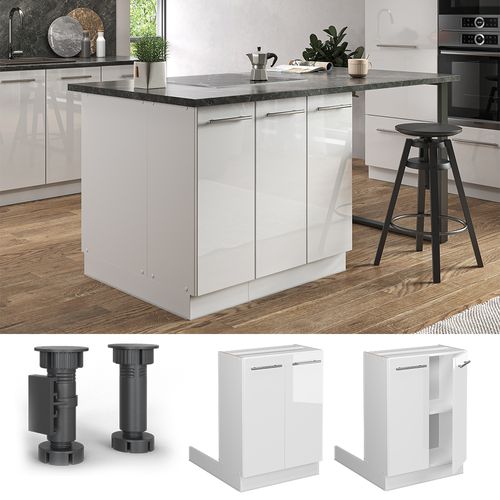 Îlot De Cuisine Fame-line 38554 Blanc Haute Brillance 60cm Sans Pt