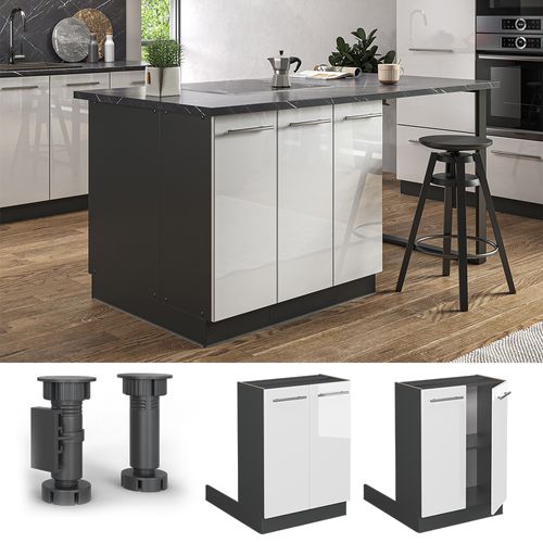 Îlot De Cuisine Fame-line 38596 Blanc Haute Brillance 60cm Sans Pt