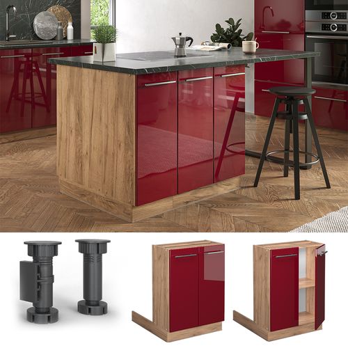 Îlot De Cuisine Fame-line 38627 Rouge Bordeaux Haute Brillance 60cm Sans Pt