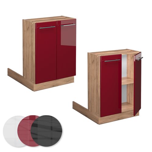 Îlot De Cuisine Fame-line 38627 Rouge Bordeaux Haute Brillance 60cm Sans Pt