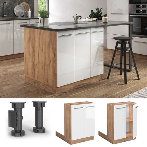 Îlot De Cuisine Fame-line 38628 Blanc Haute Brillance 60cm Sans Pt