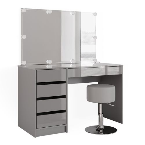 Coiffeuse Sherry, Gris, 120cm Avec Éclairage LED Et Tabouret
