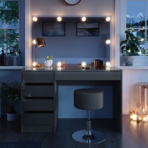 Coiffeuse Sherry, Gris, 120cm Avec Éclairage LED Et Tabouret