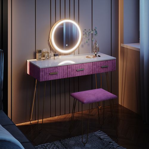 Coiffeuse Layla 38503 Rose 100cm Avec Éclairage LED Et Tabouret