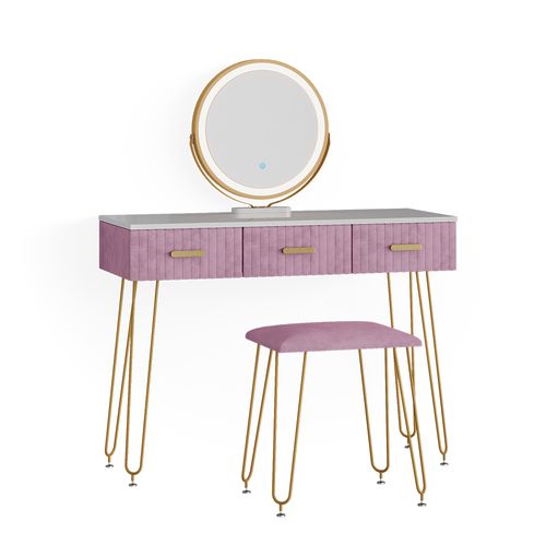Coiffeuse Layla 38503 Rose 100cm Avec Éclairage LED Et Tabouret