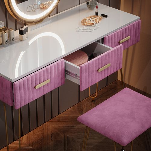 Coiffeuse Layla 38503 Rose 100cm Avec Éclairage LED Et Tabouret