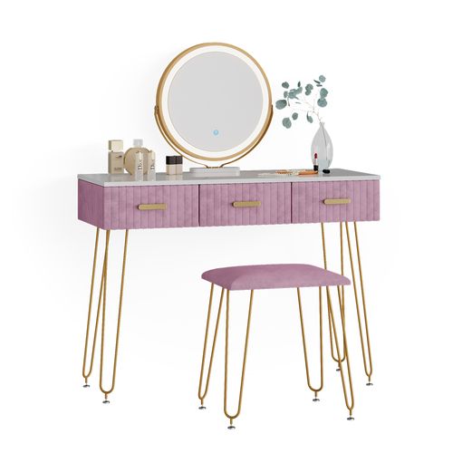 Coiffeuse Layla 38503 Rose 100cm Avec Éclairage LED Et Tabouret