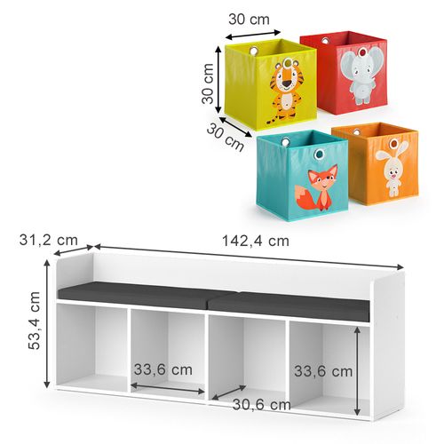 Étagère Pour Enfants Luigi 39448 Blanc 31.2x53.4cm Avec 4 Boîtes Pliantes Opt.1