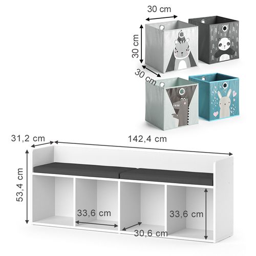 Étagère Pour Enfants Luigi 39449 Blanc 31.2x53.4cm Avec 4 Boxes Pliants Opt.2