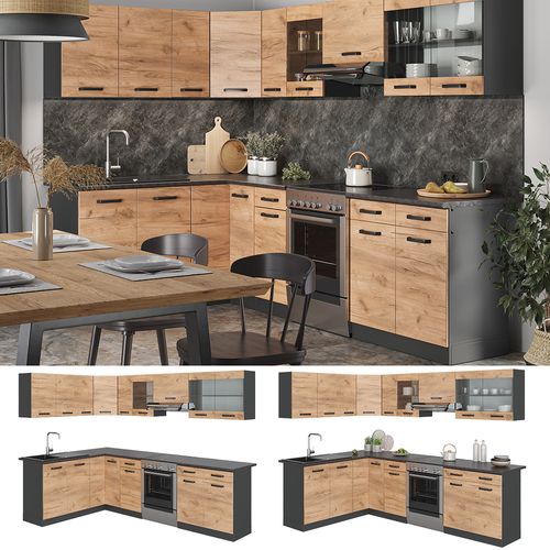 Cuisine Dangle Rick 38760 Chêne Doré/anthracite 270x60cm , Pt à Motifs Noirs