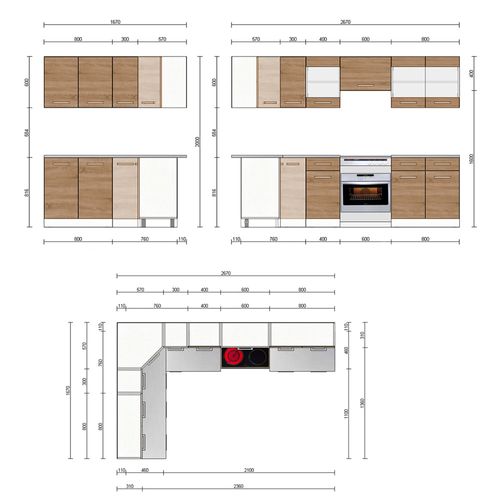 Cuisine Dangle Rick 38760 Chêne Doré/anthracite 270x60cm , Pt à Motifs Noirs