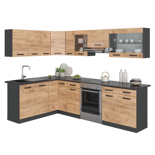 Cuisine Dangle Rick 38760 Chêne Doré/anthracite 270x60cm , Pt à Motifs Noirs