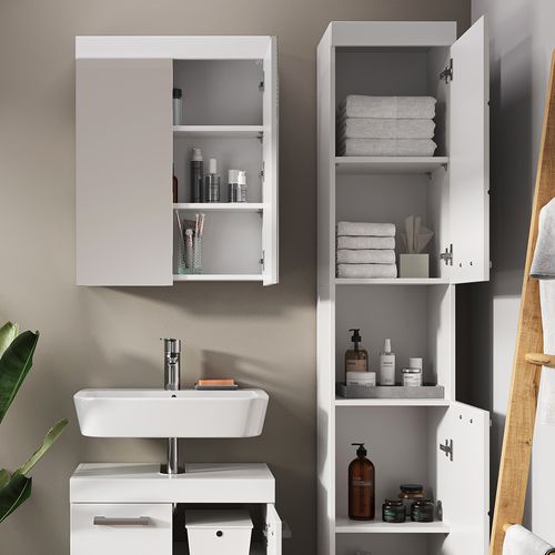 Meubles Bain Luna 38781 Blanc 3 Pièces, Avec Armoire Haute