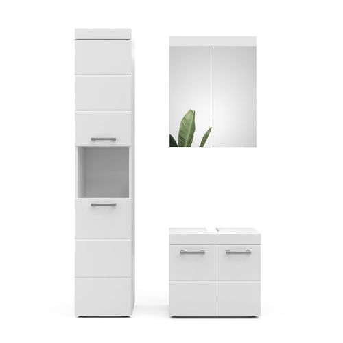 Meubles Bain Luna 38781 Blanc 3 Pièces, Avec Armoire Haute