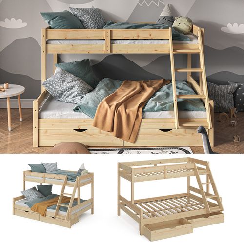 Lit Superposé Everest 39558 Naturel Bois 140x200 / 90x200 Cm Avec Tiroirs