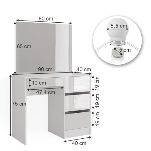 Coiffeuse Sherry 39577 Blanc 90cm Avec Éclairage LED