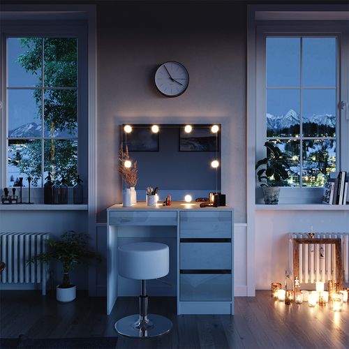 Coiffeuse Sherry 39578 Blanc 90cm Avec Éclairage LED Et Tabouret